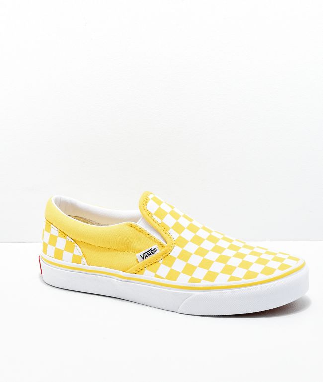 girls yellow checkerboard vans